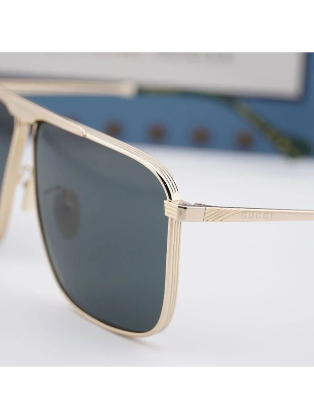 Gucci GG0840S 002 Aviator Sunglasses - Gold / Green